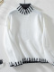 new slight stretch contrast color knit high-neck loose long sleeve sweater_White