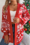 christmas stylish slight stretch loose with pocket knitted cardigan_White_Red