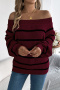 stylish slight stretch one-shoulder knitted striped lantern sleeve sweater_White_Pink_Rose Red