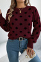 stylish slight stretch 3 colors polka dots knitted sweater_Gray_Rose Red