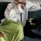 new no-stretch 3-color patchwork lyocell see-through bell sleeve blouse_White
