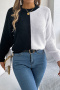 casual slight stretch 3-colors contrast color knitted sweater_White