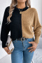 casual slight stretch 3-colors contrast color knitted sweater_White_Orange_Khaki