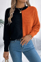 casual slight stretch 3-colors contrast color knitted sweater_White_Orange