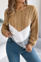 casual slight stretch 3-colors contrast color long sleeve knitted sweater_Black_Rose Red_Khaki 
