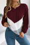 casual slight stretch 3-colors contrast color long sleeve knitted sweater_Black_Rose Red