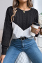 casual slight stretch 3-colors contrast color long sleeve knitted sweater_Black