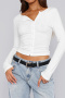 casual stretch 6 colors single-breasted long sleeve slim knit top_Black_White