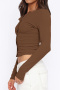casual stretch 6 colors single-breasted long sleeve slim knit top_Black_White_Dark Gray_Rose Red_Beige_Brown