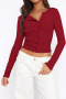 casual stretch 6 colors single-breasted long sleeve slim knit top_Black_White_Dark Gray_Rose Red