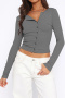 casual stretch 6 colors single-breasted long sleeve slim knit top_Black_White_Dark Gray
