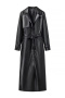 casual non-stretch leather solid color with belt long jacket_Black