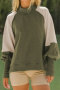 casual stretch half high collar contrasting loose long sleeve sweatshirt_Black_Rose Red_Orange_Green_Dark Green
