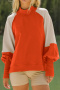 casual stretch half high collar contrasting loose long sleeve sweatshirt_Black_Rose Red_Orange