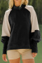 casual stretch half high collar contrasting loose long sleeve sweatshirt_Black