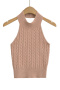 sexy slight stretch ribbed knit halter-neck solid color tank top(size run small)_Black_White_Khaki