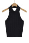 sexy slight stretch ribbed knit halter-neck solid color tank top(size run small)_Black