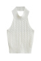 sexy slight stretch ribbed knit halter-neck solid color tank top(size run small)_Black_White