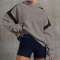 casual stretch contrasting hooded simple loose sweatshirt_Black_White_Gray