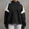 casual stretch contrasting hooded simple loose sweatshirt_Black