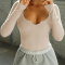 casual stretch simple square neck solid color long sleeve knit t-shirt_Black_White_Gray_Dark Gray_Beige