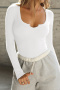 casual stretch simple square neck solid color long sleeve knit t-shirt_Black_White