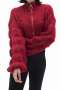 casual slight stretch ribbed knit high collar zip-up sweaters(size run small)_Black_White_Rose Red