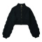 casual slight stretch ribbed knit high collar zip-up sweaters(size run small)_Black