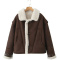 casual non-stretch berber fleece suede fabric jacket(size run small)_Black_Dark Gray_Brown