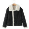 casual non-stretch berber fleece suede fabric jacket(size run small)_Black