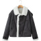 casual non-stretch berber fleece suede fabric jacket(size run small)_Black_Dark Gray