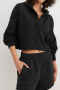 casual stretch hooded solid color loose simple sweatshirts_Black
