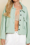 casual slight stretch 6 colors lapel single-breasted pocket cropped outwear_Black_White_Light Green