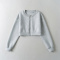 casual slight stretch solid color crew neck zip-up jacket(size run small)_Black_White_Gray