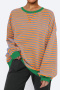 casual stretch contrasting stripe loose long sleeve crew neck sweatshirt_Black_Red_Orange