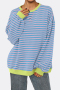 casual stretch contrasting stripe loose long sleeve crew neck sweatshirt_Black_Red_Orange_Purple