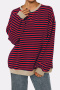 casual stretch contrasting stripe loose long sleeve crew neck sweatshirt_Black_Red