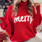 christmas stylish slight stretch high collar batwing sleeve knitted sweater_Red