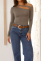 casual stretch slim solid hollow long sleeve stylish cropped t-shirt_Black_White_Dark Gray_Rose Red_Khaki