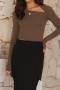 casual stretch slim solid hollow long sleeve stylish cropped t-shirt_Black_White_Dark Gray_Rose Red_Khaki _Brown