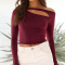 casual stretch slim solid hollow long sleeve stylish cropped t-shirt_Black_White_Dark Gray_Rose Red