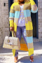 xxl-5xl casual plus size stretch contrasting long sleeve maxi knit cardigan_Red_Magenta_Yellow