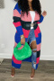 casual plus size stretch long sleeve contrasting maxi knit cardigan_Rose Red_Green_Blue