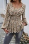 new floral batch printing square collar non-stretch puffed sleeve casual blouses_White_Pink_Khaki 