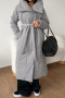 casual non-stretch solid color lapel with belt long cotton jacket_Black_Gray