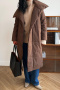 casual non-stretch solid color lapel with belt long cotton jacket_Black_Gray_Blue_Beige_Brown