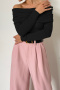 casual slight stretch off shoulder solid color sweaters_Black