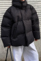 casual non-stretch solid color hooded cotton jacket_Black