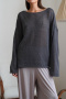 sexy slight stretch ribbed knit crew neck solid color sweaters_Black_White_Dark Gray
