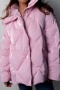 casual non-stretch solid color lapel warm cotton jacket_Black_Pink